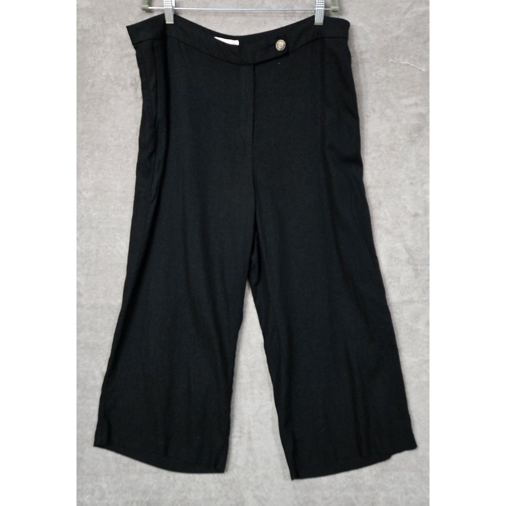 H&M‎ Linen Blend Wide Leg Cropped Pants Womens 18 Black Minimalist Lagenlook
